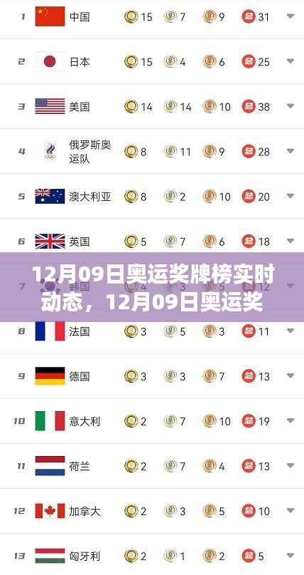 全球奥运奖牌榜实时动态,回顾荣耀瞬间,展望前景展望(12月09日版)